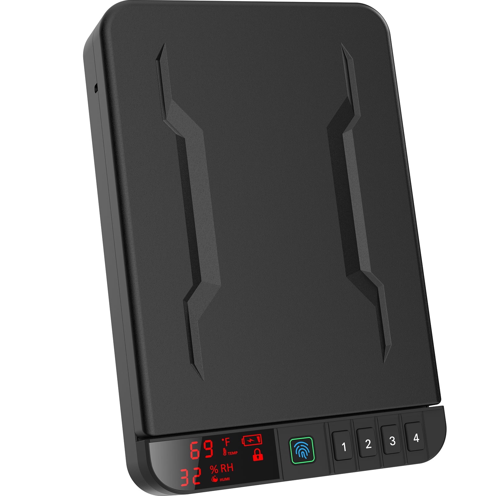 Z ZLJUAN Portable Gun Pistol Safe with LCD Display of Temp,Humidity,Biometric Fingerprint,Keypad Lock,Key,Biometric Handgun Safe for Travel/Home/Car/Nightstand Beside