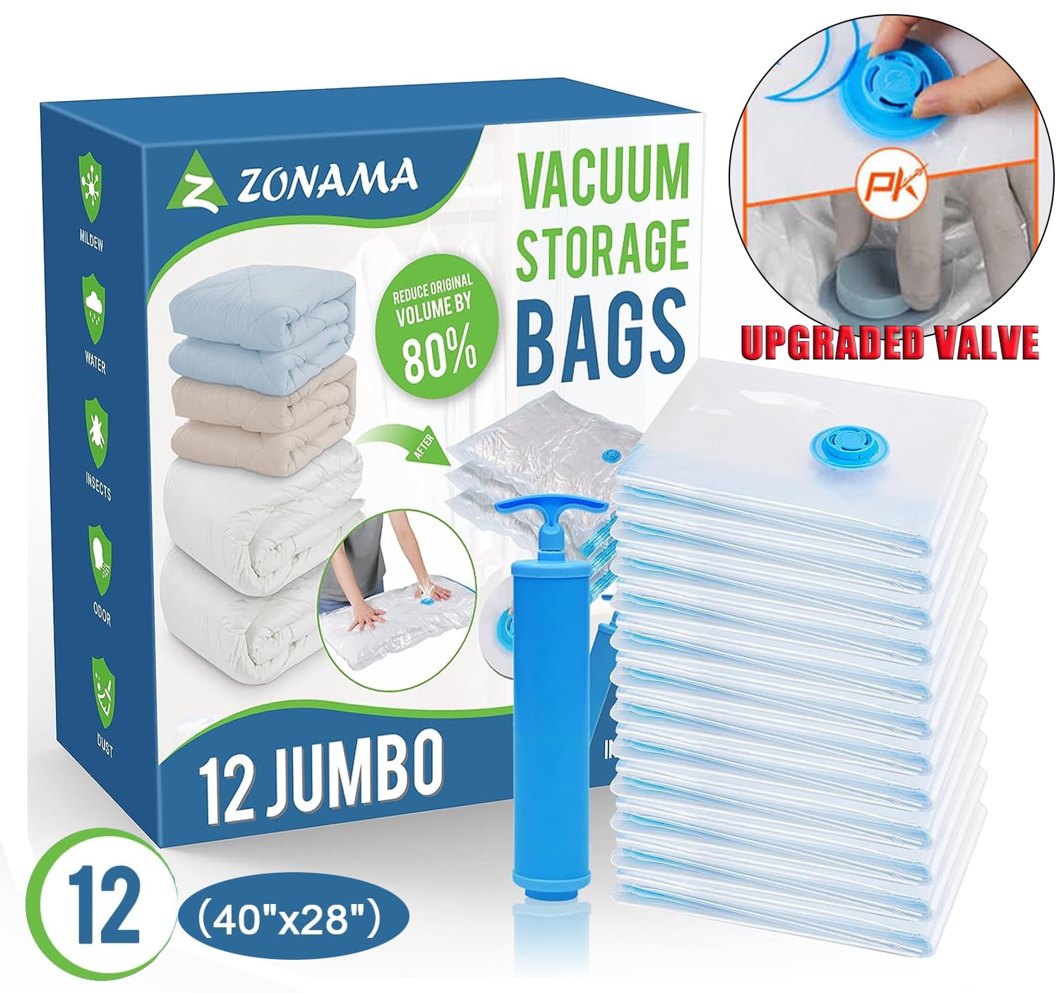 Z ZONAMA 12Pcs Space Saver Bags, Jumbo Vacuum Storage Bags with Hand