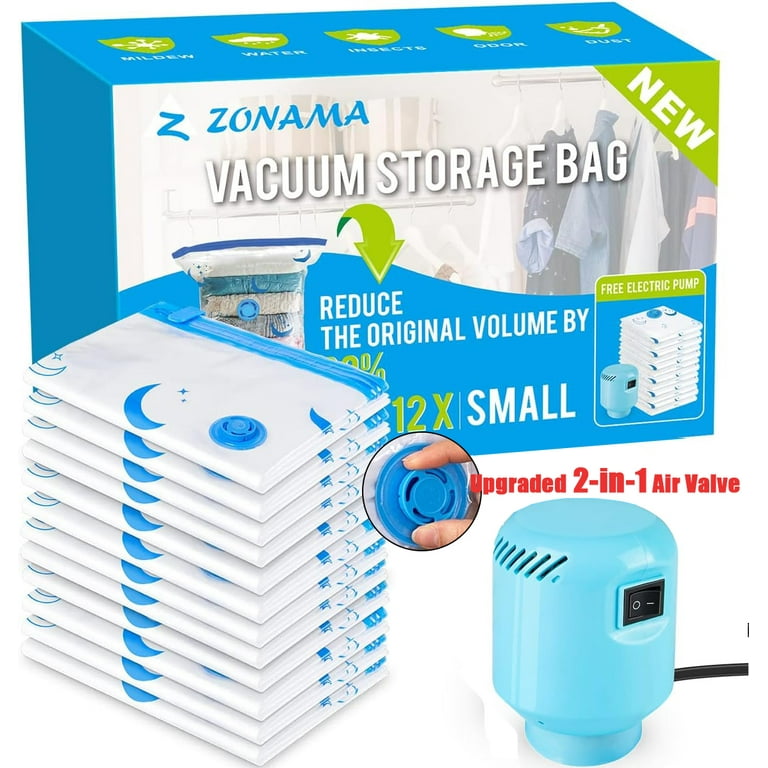 Z ZONAMA Vacuum Storage Bags , 12 Small Travel Vacuum Cleaners Storage Bags  with Electric Pump, Compression Bags for Space Saver Organization Blanket