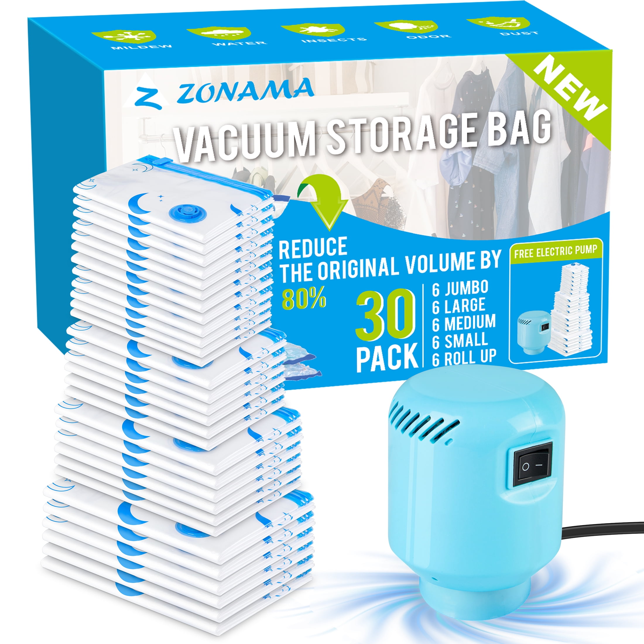 Z ZONAMA Vacuum Storage Bags with Electric Air Pump, 12 Pack (4