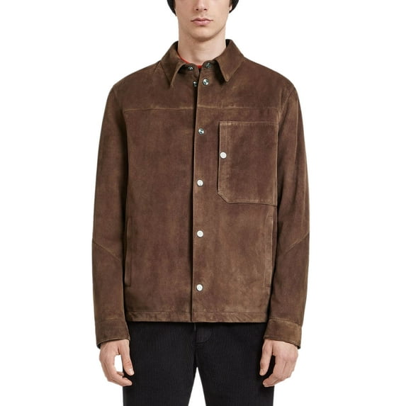 Z Zegna Mens Goat Suede Shirt Jacket Large Brown - NWT $1850