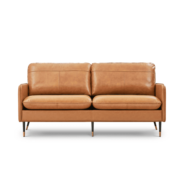 Z hom 79 Top Grain Leather Sofa 3 Seater Couch for Living Room Office Mid Century Cognac Tan Walmart Business Supplies