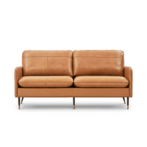 Z-hom 79" Top-Grain Leather Sofa, 3 Seater Couch for Living Room Office Mid-Century, Cognac Tan