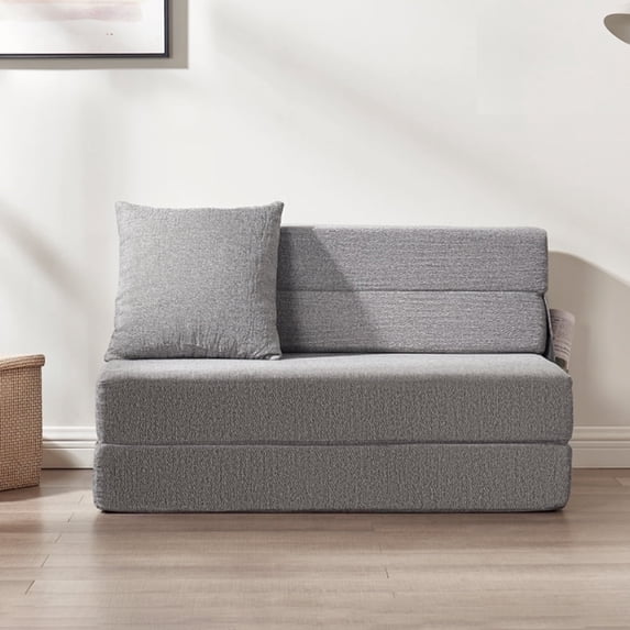 Z-hom Foldable Sofa Bed, 6" Memory Foam Convertible Sleeper Chair with Pillow & Washable Cover, Light Grey, 76" x 39"