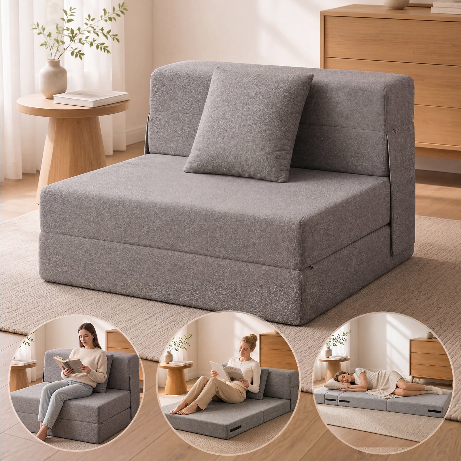 Z-HOM Folding Sofa Bed, Adjustable 6 Inch Floor Couch with Memory