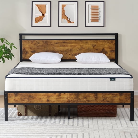 Z-HOM,Metal Platform Bed Frame with Wooden Headboard and Footboard, Twin Size