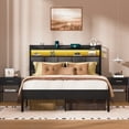 thumbnail image 1 of Z-hom Queen Bed Frame with LED Lights Headboard, Queen Size Heavy Duty Metal Hybrid Bed Frame Bed Base, Sturdy Upholstered Wooden Queen Platform Bed with Charging Ports & Storage Shelves, 1 of 11