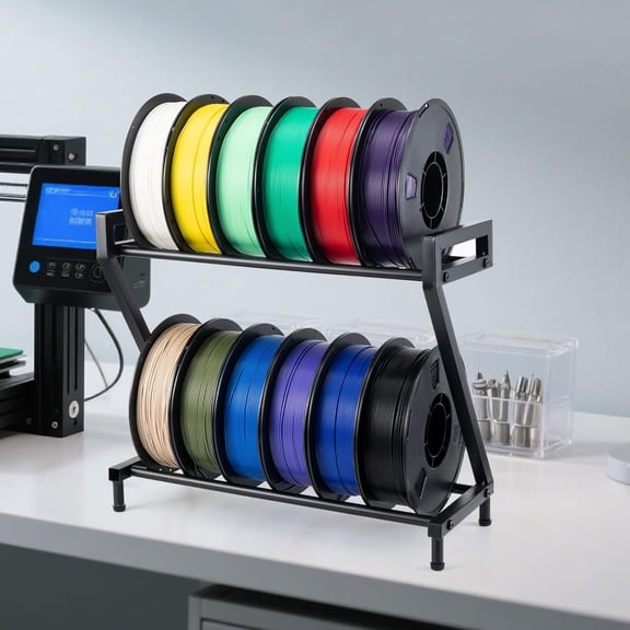Z-shaped 2 Tiers 3D Printer Filament Storage Rack Desktop,3D Printer Filament Holder,Metal Filament Rack Suitable for PLA/ABS/TPU Filaments,Holds to 10-12 Spools,Ideal for Home,Office,Studio