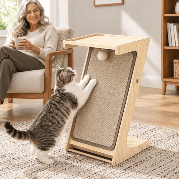 Z-shaped Cat Scratcher Side Table, Sisal Covered Furniture Protector for Cats