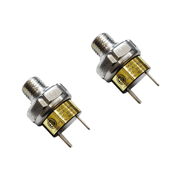 Pair of 1/4"NPT 12V/24V DC Air Compressor Pressure Switch, 165-200 PSI, Tank Mount Type, 20Amp Max Current, Brass Contact, Normally Open, Automatic Operation, IP65 Rated