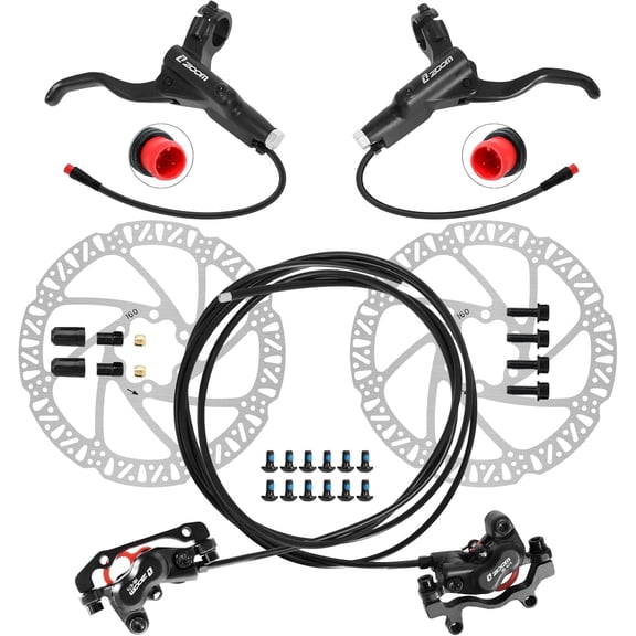 Z00M HB876E 2-PIN 4-Pistons E-Bike Electric Power-Off Hydraulic Brake Set, Pre-Bled with Mineral Oil Brakes Kit for eBike, Mountain Bike, Road Bike