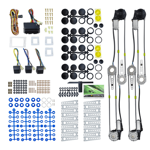 Universal 4-Door Power Window Conversion Kit Electric Power Window Lift Roll Up Regulator w/Switches, Wiring | Fit for 4-Door Vehicles with Manual Windows, Sedan, Pickup, Off-Road, Vans, SUV
