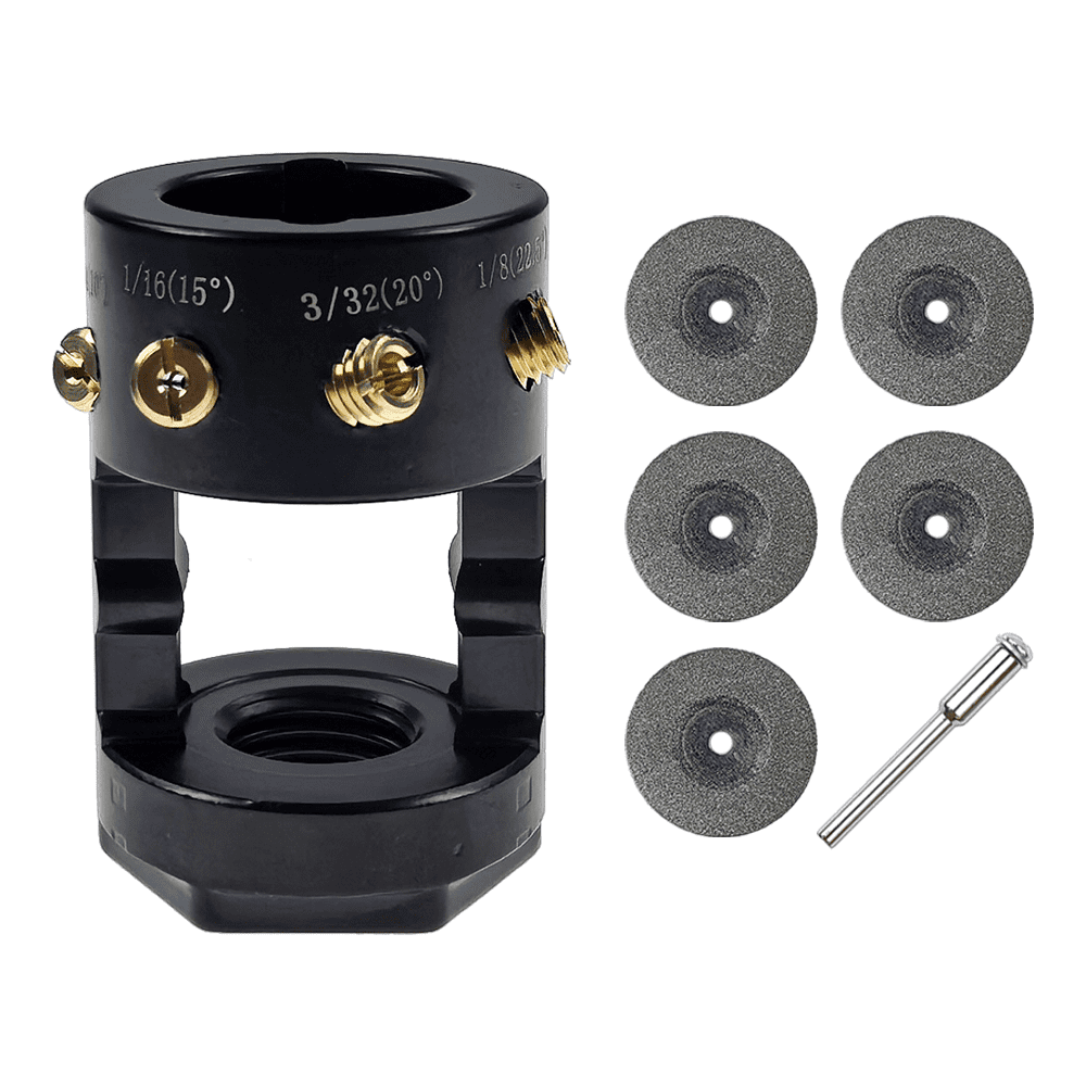 Aluminum Tungsten Electrode Sharpener Grinder TIG Welding Head Tool w/Cut-Off Slot, Connecting Rods, Grinding Disc | Fit for Black and Decker, Milwaukee, Bosch Dremel, Rotary Tools with 3/4-12 Thread