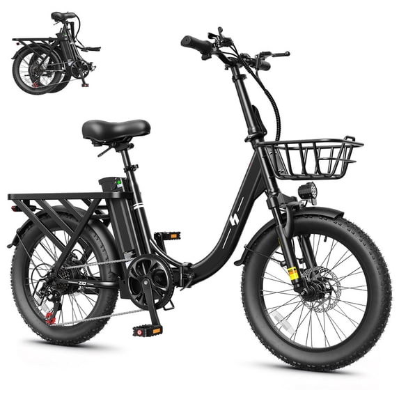 Hopepeak Z10 Folding Electric Bike for Adults, 500W Motor 28 MPH, 48V 13.5Ah Removable Battery, 20" Fat Tire Foldable EBike with 7-Speed,Black with Front Basket