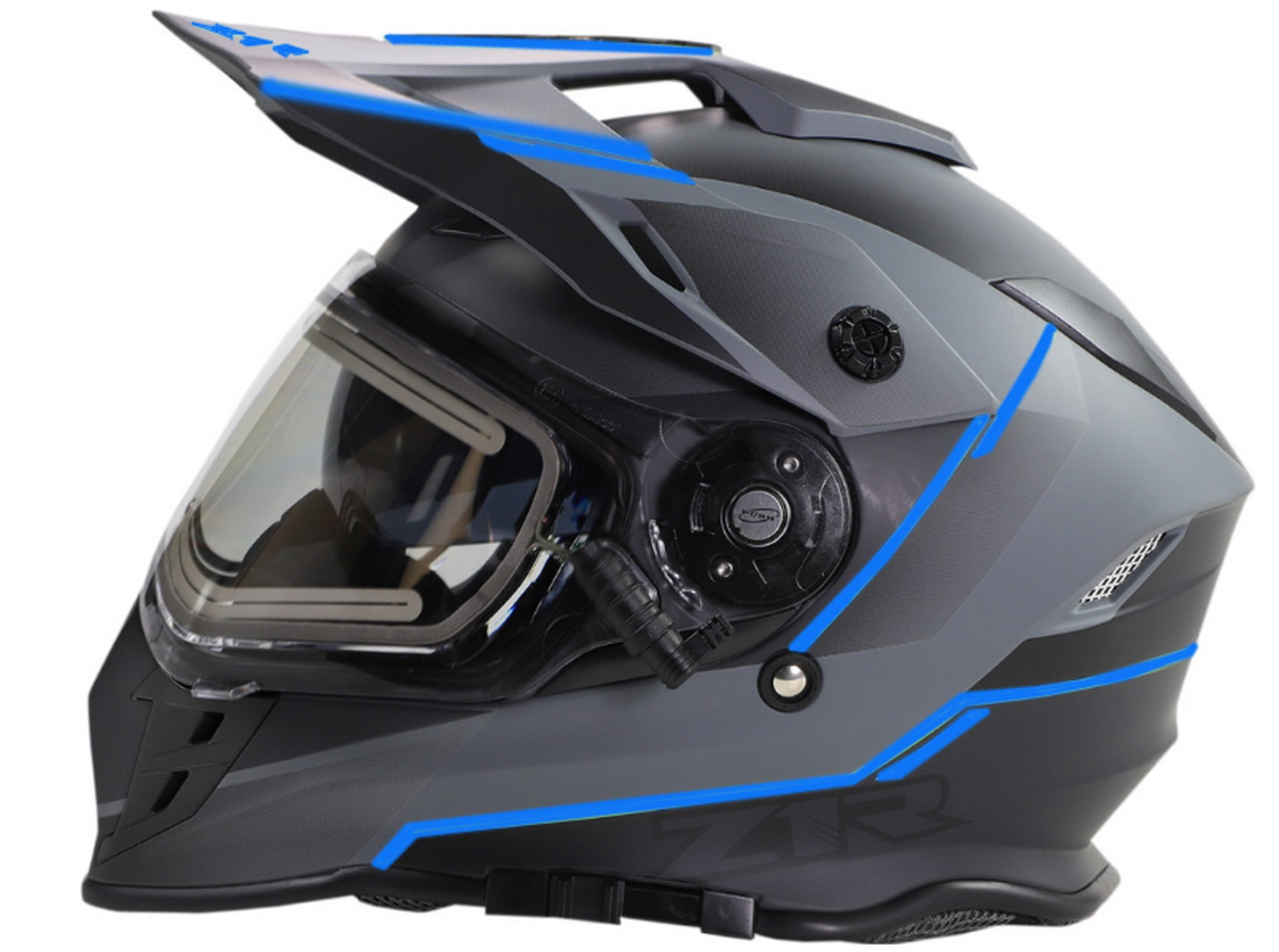Z1R Range Bladestorm Snow Helmet w/Heated Electric Shield Gray/Black/Blue XS