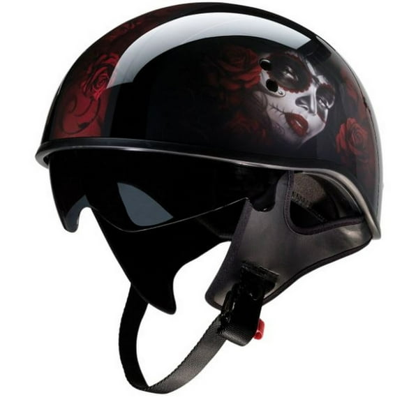 Z1R Vagrant Red Catrina Motorcycle Half Helmet Red/Black XS