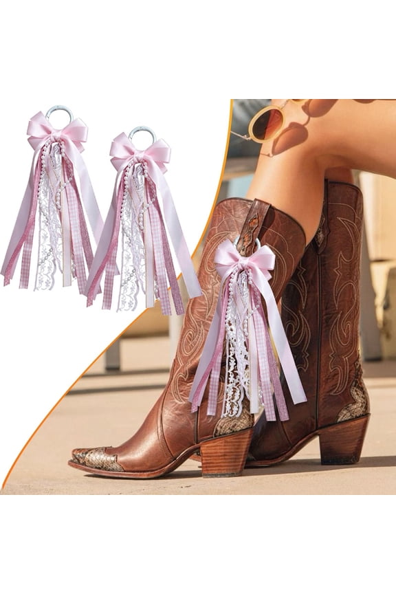 1 Pair Cowboy Boot Ribbon Bow Charms Handmade Satin Tassel Accessories Pink