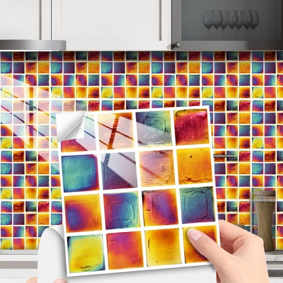 Z52LingLing Decoration 10x10cm Geometric Grid Wall Stickers Model FMB313 10-Piece Pack, Self-Adhesive PVC Deco Decals for Kitchen, Floor Backsplash and Furniture Surface