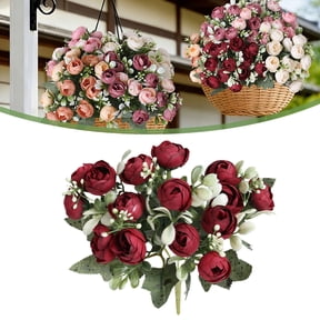 Z52LingLing Decoration 15-Head Burgundy Camellia-like Peony Artificial Flower Bouquet - Elegant Year-Round Faux Blooms for Wedding Centerpiece, Bridal Bouquet, Home Vase, or Gift