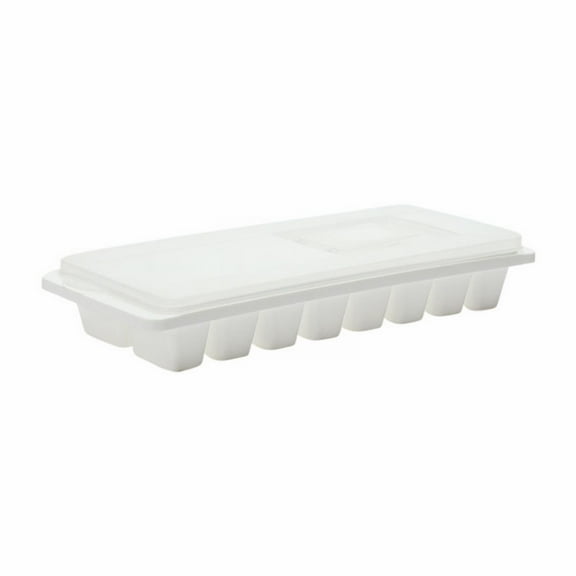 Z52LingLing Decoration 16-Cavity Plastic Ice Cube Tray Box with Lid, Non-Stick Easy Release Jelly Freezer Mold Case, Pure White, 1-Piece
