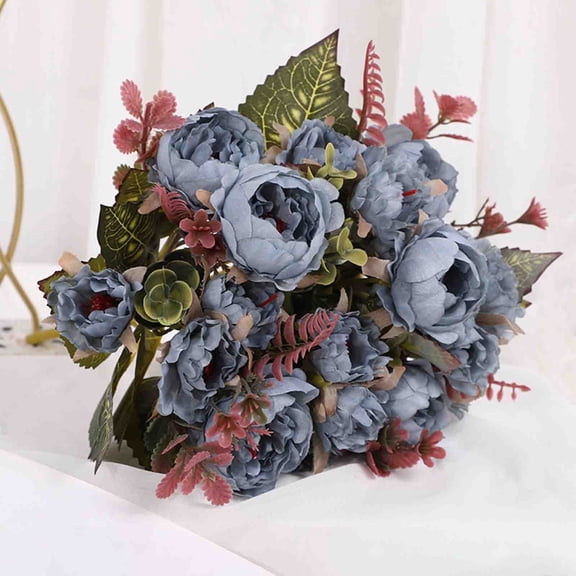 Z52LingLing Decoration 2 Bouquets of 10-Stem Bright Red Austin Mini-Roses - Lifelike Artificial Rose Bunch for Table Centerpiece, Wedding, Party, or Home Decor