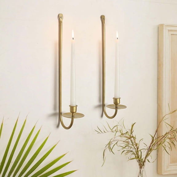 Z52LingLing Decoration 2-Piece Hand-Forged Gold Wrought Iron Wall Candle Sconce Set