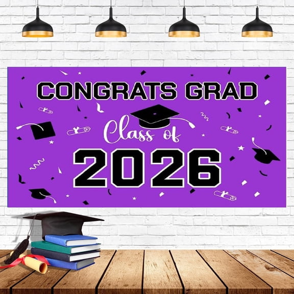 Z52LingLing Decoration 2026 Graduation Blue Background Banner D 5 – Congrats Grad Party Decor for Class of 2026