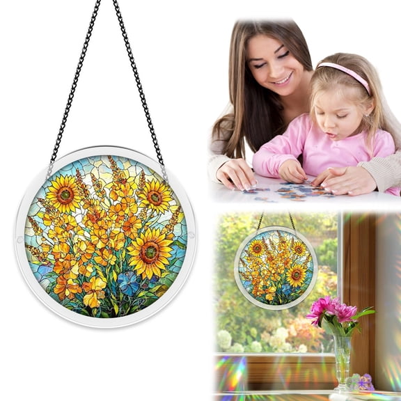 Z52LingLing Decoration 83pc Acrylic DIY Puzzle Suncatcher Window Hanging, Irregular Shaped Mosaic Art Rainbow Light Projection Craft Toy Kit with Chain for Home Decor and Holiday Gifting