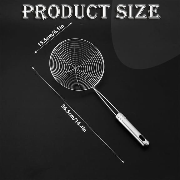 Z52LingLing Decoration 36.5cm Commercial Stainless Steel Skimmer - 1 Piece, Long Handle Deep Fryer Colander