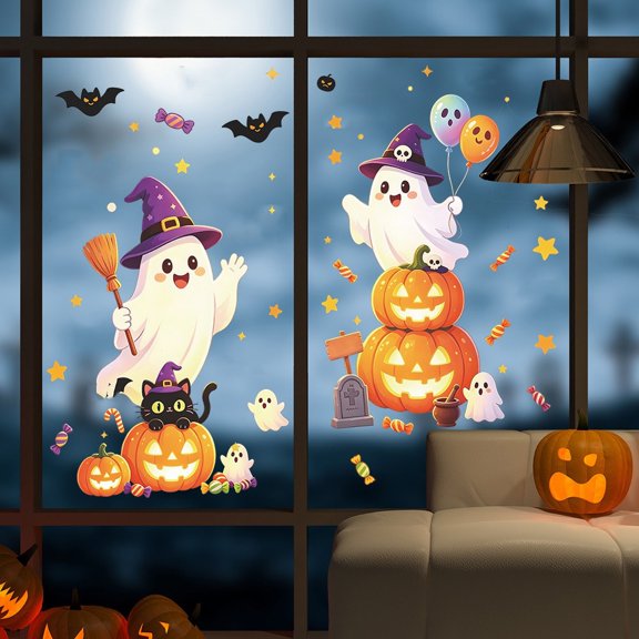 Z52LingLing Decoration Adorable Ghost & Pumpkin Balcony Glass Window Cling 1-Pack
