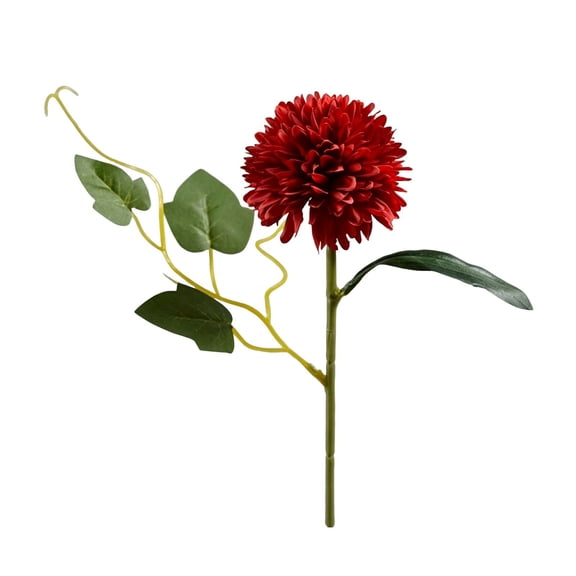 Z52LingLing Decoration Artificial Bright-Red Ping-Pong Chrysanthemum with Leaves for Glass-Metal Vase on Patio Table, Festive Decor for Multiple Events