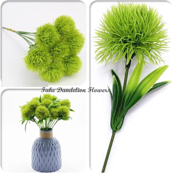 Z52LingLing Decoration Artificial Dandelion Bouquet (10-Bundle Set) in Green for Clear Glass Cylinder Vase on Patio Railing, Natural-Inspired Decor for Every Space