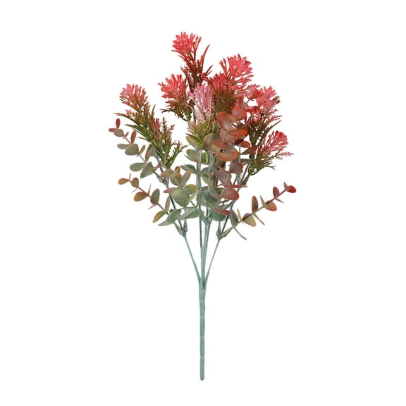 Z52LingLing Decoration Artificial Eucalyptus Bouquet G5521 5 Prongs Cactus Ball Red Faux Plant