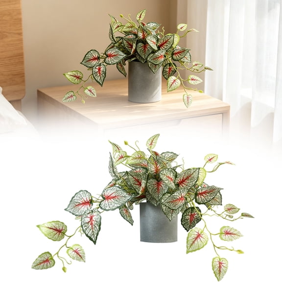 Z52LingLing Decoration Artificial Pothos Desktop Floral Decoration with Melamine Red Taro-Inspired Design for Living Room Side Table, Budget-Friendly Lifelike Plant
