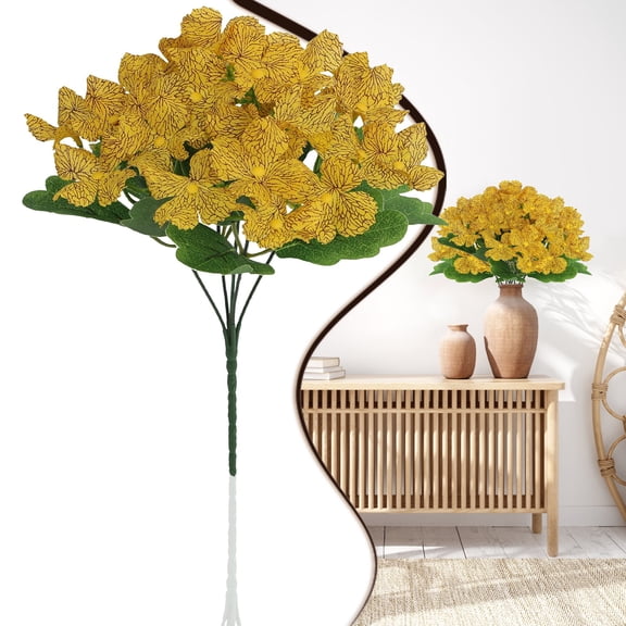 Z52LingLing Decoration Artificial Yellow Geranium Flower Bouquet Faux Outdoor Silk Flowers Bush Lifelike UV Resistant Fake Greenery for Porch (Style B)