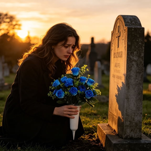 Z52LingLing Decoration Blue Peacock Rose Artificial Decor Flowers for Cemetery Ground Insert, Personalized Weather-Resistant Tribute for Gravesite