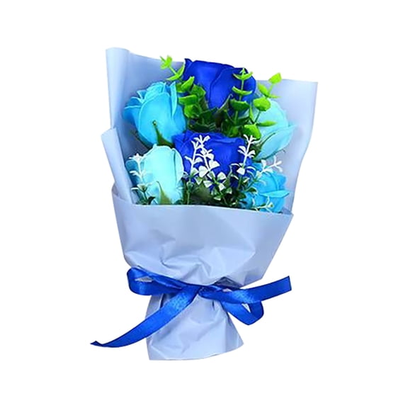 Z52LingLing Decoration Blue Soap Flower Gift Box with 6 Artificial Roses – Fragrant One-Size Arrangement for Mother's Day Gifts
