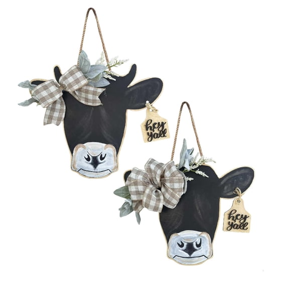 Z52LingLing Decoration Cow Head Door Hanging Sign A – Rustic Farmhouse Decor for Front Door and Entryway