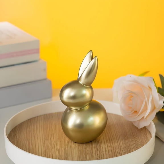 Z52LingLing Decoration Easter Golden Desktop Ornament - 7.5x5.7x13.5cm Resin Rabbit Figurine, 2 Unique Poses (Sitting & Lying) Decor for Living Room/Office/Tabletop (1 Piece)