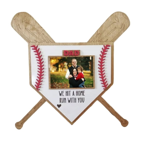Z52LingLing Decoration Father's Day Baseball Themed Photo Frame, Rustic Wood Tabletop Display for Dad