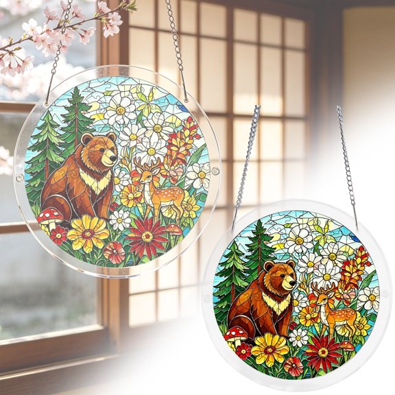 Z52LingLing Decoration 19x19cm Acrylic DIY Puzzle Hanging Decoration Model G, Rainbow Glass Look Suncatcher Panel with Metal Frame and Chain Ornament for Windows, Porches and Walls