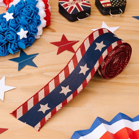 Z52LingLing Decoration Independence Day Burlap Ribbon, Patriotic Wired Edge Ribbon for Wreath and Gift Decor