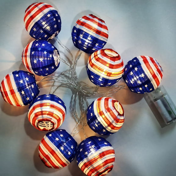 Z52LingLing Decoration Independence Day Decorative Glowing Lantern String (2.1m, 10 Lights, 1PC, Warm White), Festive Lighting for 4th of July