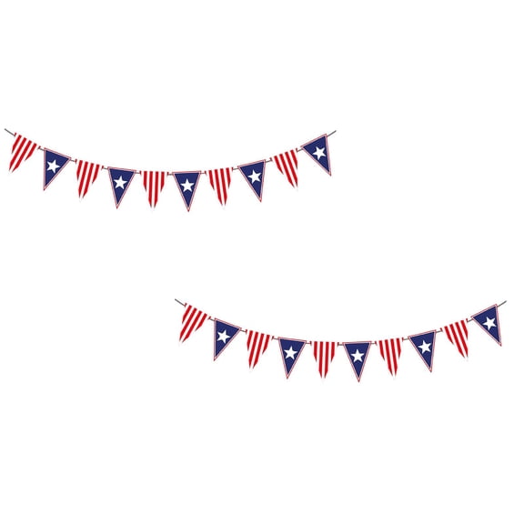 Z52LingLing Decoration Independence Day Five Pointed Star Vertical Striped Triangular Party Pennant 2 Piece Set, Patriotic Star Stripe Triangle Banner
