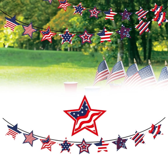 Z52LingLing Decoration Independence Day Red Blue White Five Pointed Star Party Pennant, Patriotic Star Bunting Banner