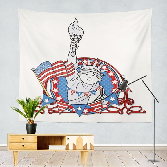 Z52LingLing Decoration Independence Day Themed Party Background Cloth, Flocked Polyester Patriotic Backdrop for Photo and Event