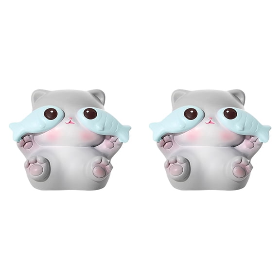 Z52LingLing Decoration Mini Resin Fish Companion Pudding Cat Figurine Cute Handcrafted Kitten Desktop Statue Miniature Toy for Car Dashboard Bookshelf (Fish Style 1,2PC)