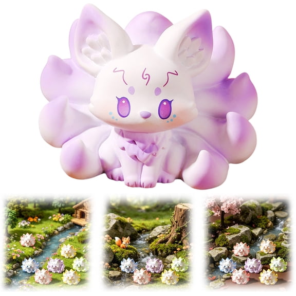 Z52LingLing Decoration Miniature Purple Nine-Tailed Fox Resin Figurine Mystical Fairy Tale Creature