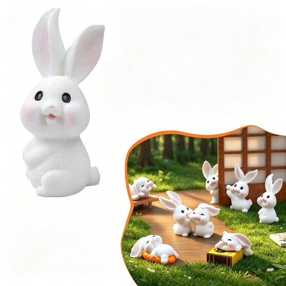 Z52LingLing Decoration Miniature Resin Bunny Figurine Sitting Pose, Cute Micro Landscape Rabbit Ornament, Tiny Fairy Garden Terrarium Plant Pot Accessory