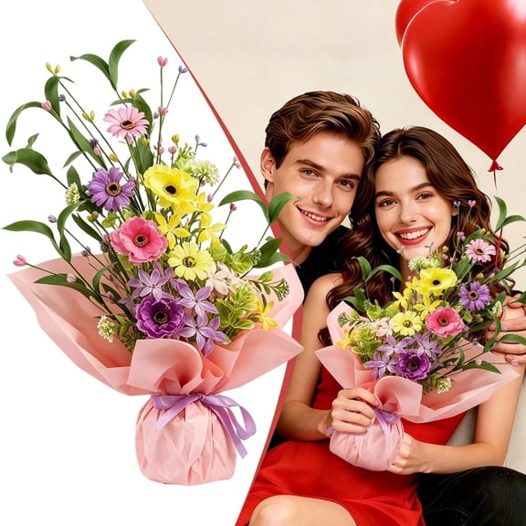 Z52LingLing Decoration Paper-Wrapped Daisy Bouquet, Compact Decorative Artificial Flower Tree for Desktop Decor